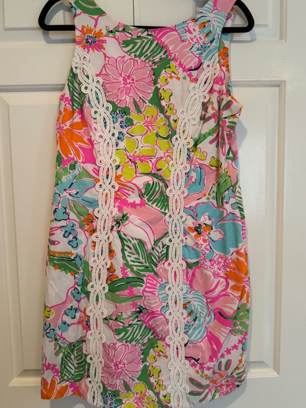 Lilly Pulitzer Pink Multi Floral Shift Mini Dress with White Lace Trim